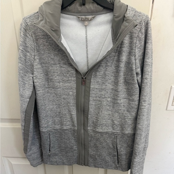 Athleta Medium Fitted Victory Hoodie Grey Heather Sweatshirt Workout Jacket - Picture 2 of 15
